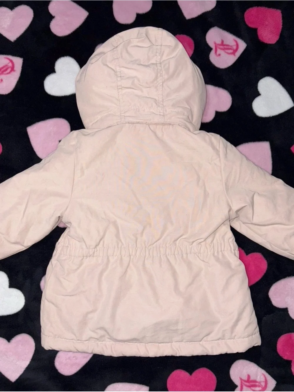 H&M pale pink toddler winter jacket with faux fur trim